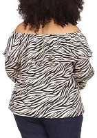 Plus Tiger Print Ruffle Peasant Top