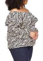 Plus Tiger Print Ruffle Peasant Top