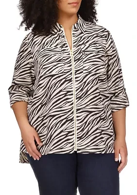 Plus Zebra Print Dog Tag Woven Shirt