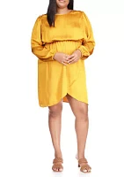 Plus Long Sleeve Satin Flounce Dress