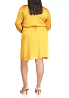 Plus Long Sleeve Satin Flounce Dress