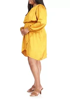 Plus Long Sleeve Satin Flounce Dress