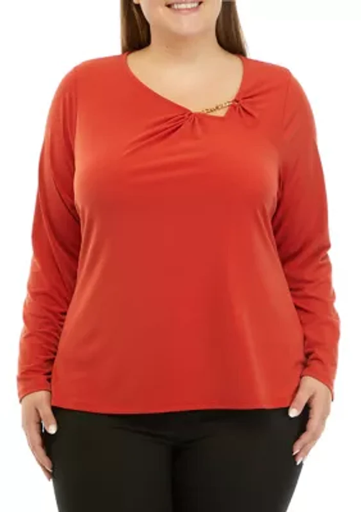 Plus Long Sleeve Hardware Knit Top