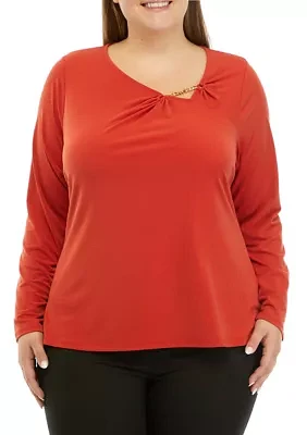 Plus Long Sleeve Hardware Knit Top