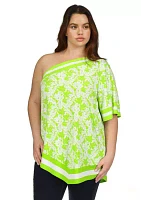 Plus One Shoulder Border Printed Top