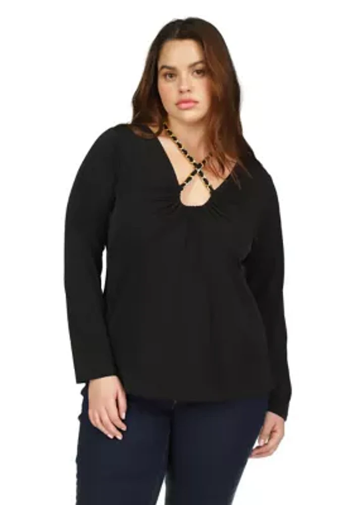 Plus Chain Neck Long Sleeve Top