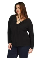 Plus Chain Neck Long Sleeve Top