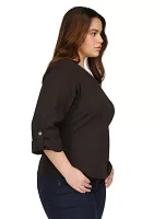 Plus Scoop Neck Roll Tab Top