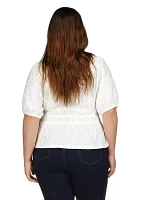 Plus Palm Crinkle Knit Eyelet Top