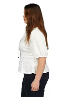 Plus Palm Crinkle Knit Eyelet Top