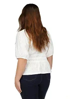 Plus Palm Crinkle Knit Eyelet Top