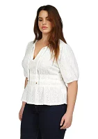 Plus Palm Crinkle Knit Eyelet Top