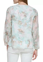 Women's Blouson Sleeve V-Neck Printed Blouse