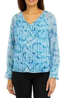 Women's Blouson Sleeve Animal Print Blouse