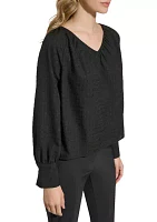 Women's V-Neck Window Pane Blouse