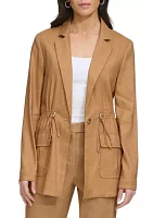 Women's Notch Collar Peplum Linen Jacket