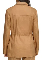 Women's Notch Collar Peplum Linen Jacket