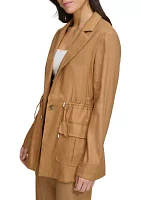 Women's Notch Collar Peplum Linen Jacket