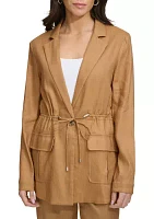 Women's Notch Collar Peplum Linen Jacket