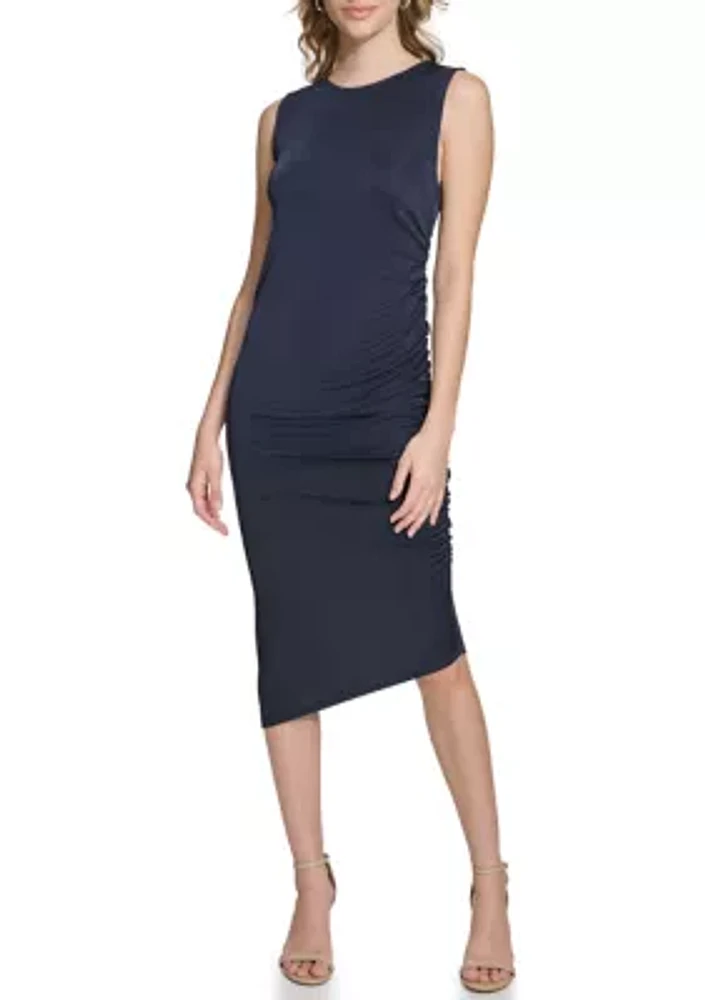 Women's Sleeveless Side Ruch Midi Dress