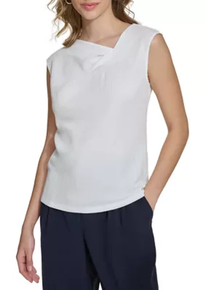 Women's Solid Asymmetrical Textured Knit Top