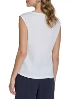 Women's Solid Asymmetrical Textured Knit Top