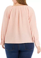 Plus Long Sleeve Jacquard Woven Top