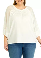 Plus Elbow Sleeve Knit Peasant Top