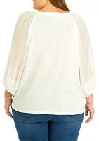 Plus Elbow Sleeve Knit Peasant Top