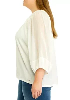 Plus Elbow Sleeve Knit Peasant Top