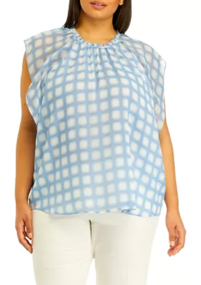 Plus Short Sleeve Crinkle Chiffon Printed Top