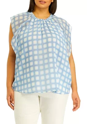 Plus Short Sleeve Crinkle Chiffon Printed Top