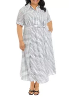 Plus Tie Waist Windowpane Dress