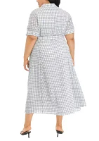 Plus Tie Waist Windowpane Dress