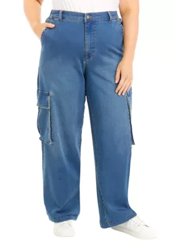 Plus Denim Elastic Cargo Pants