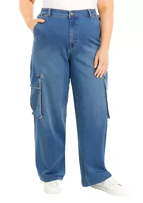 Plus Denim Elastic Cargo Pants