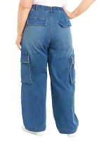 Plus Denim Elastic Cargo Pants