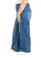 Plus Denim Elastic Cargo Pants