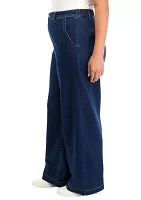 Plus Knit Denim Elastic Wide Leg Pants