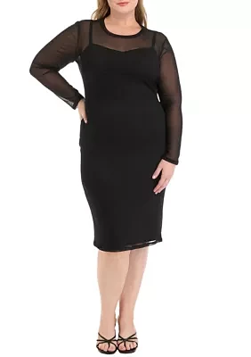 Plus Mesh Crew Neck Midi Dress