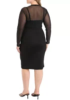 Plus Mesh Crew Neck Midi Dress