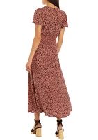 Juniors' Ruched Sleeve Printed Midi Dress