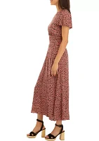 Juniors' Ruched Sleeve Printed Midi Dress