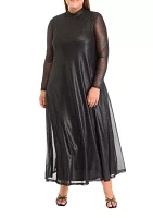 Plus Mesh Mock Neck Foil Maxi Dress