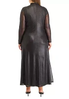 Plus Mesh Mock Neck Foil Maxi Dress