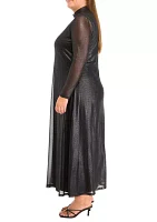 Plus Mesh Mock Neck Foil Maxi Dress