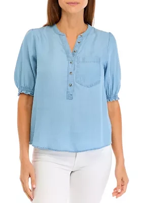 Women's Puff Sleeve Light Wash Top