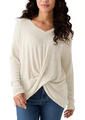 Petite V-Neck Ribbed Mix Knit Top