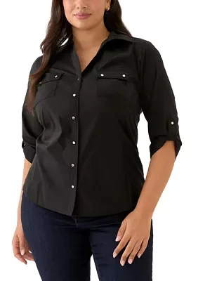 Plus Solid Button Down Shirt