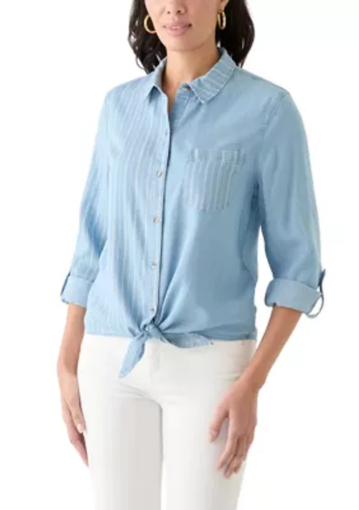 Women's Long Sleeve Tie Front Top